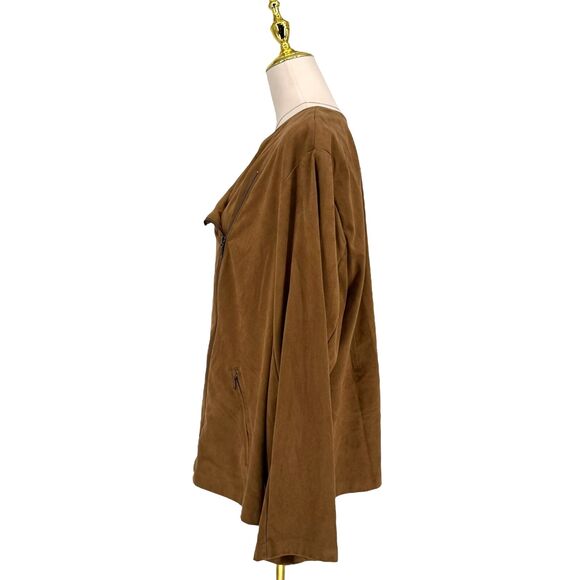 J. Jill Moto Jacket 3X Vegan Faux Suede Acorn Brown Soft Fall Zip Pockets Fall - Picture 9 of 15